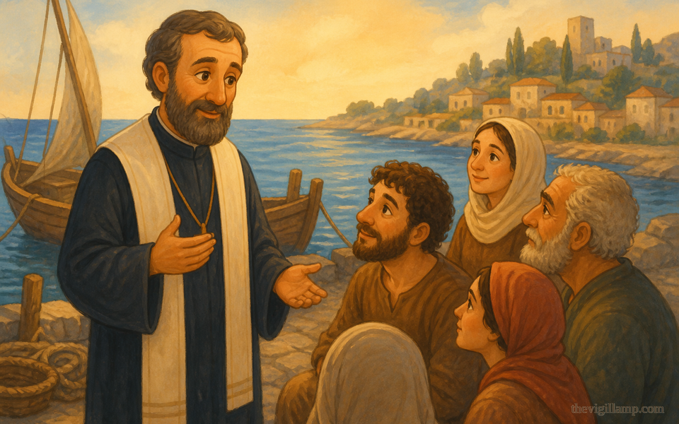Phocas as Bishop of Sinope, converting pagans to Christ. No extra speech invented