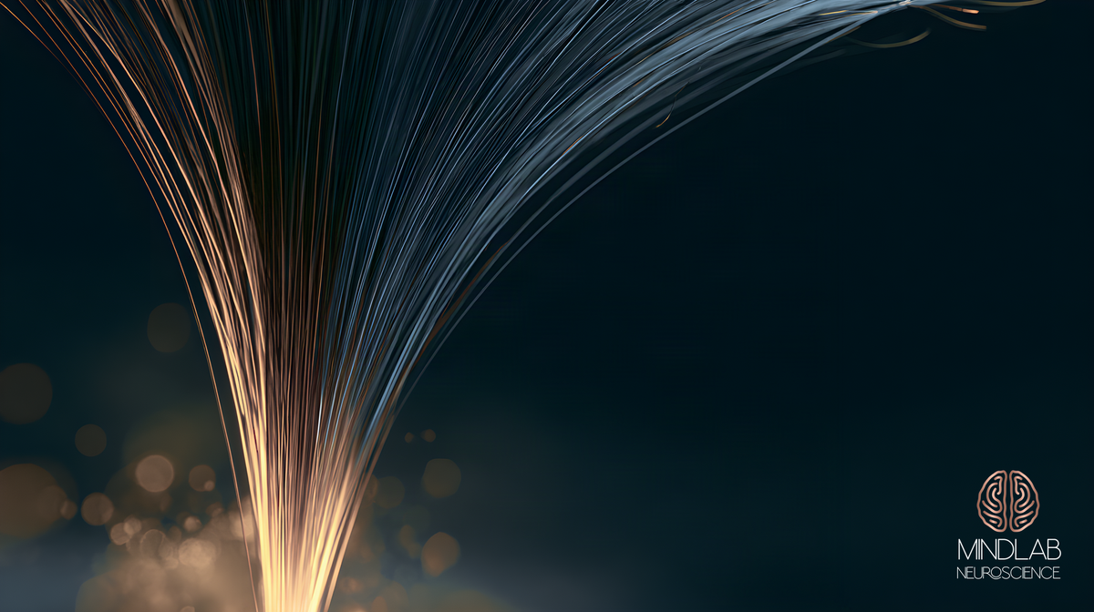 Fine filaments rise from a bright copper root, cooling to blue as they splay and arc away, some leaving the top of the frame. The right of the picture is open and dark.