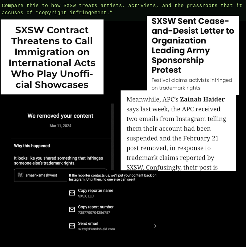 SXSW Used AI-Powered Trademark Tool To Censor Dissent on Instagram