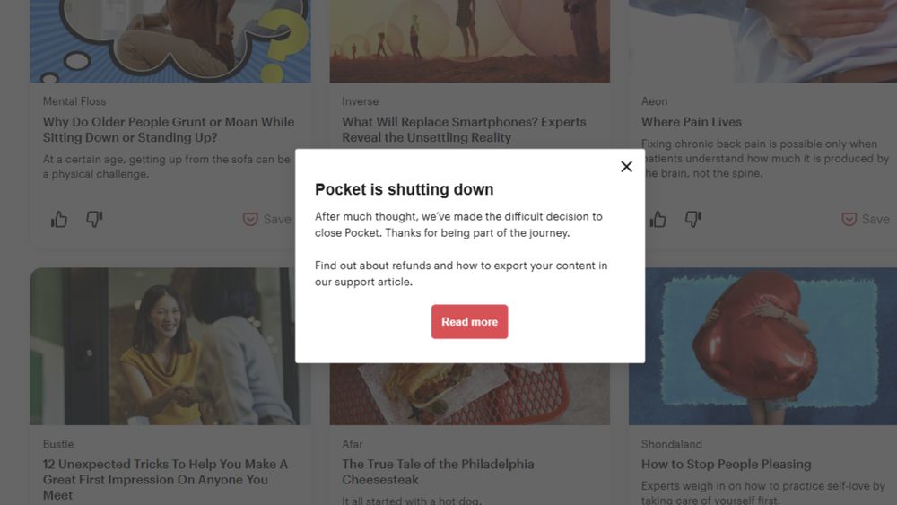 Pocket, One of the Only Apps I Ever Liked, Is Shutting Down