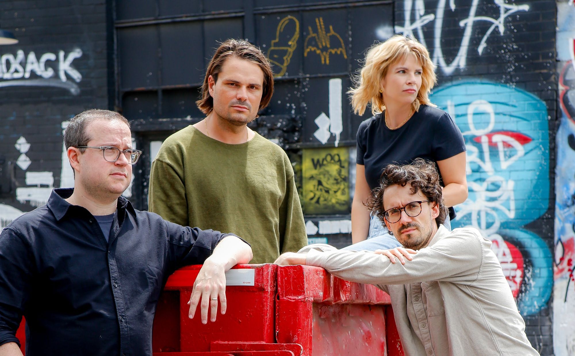 Left to right: Emanuel Maiberg, Jason Koebler, Joseph Cox, Samantha Cole. Photo by Sharon Attia