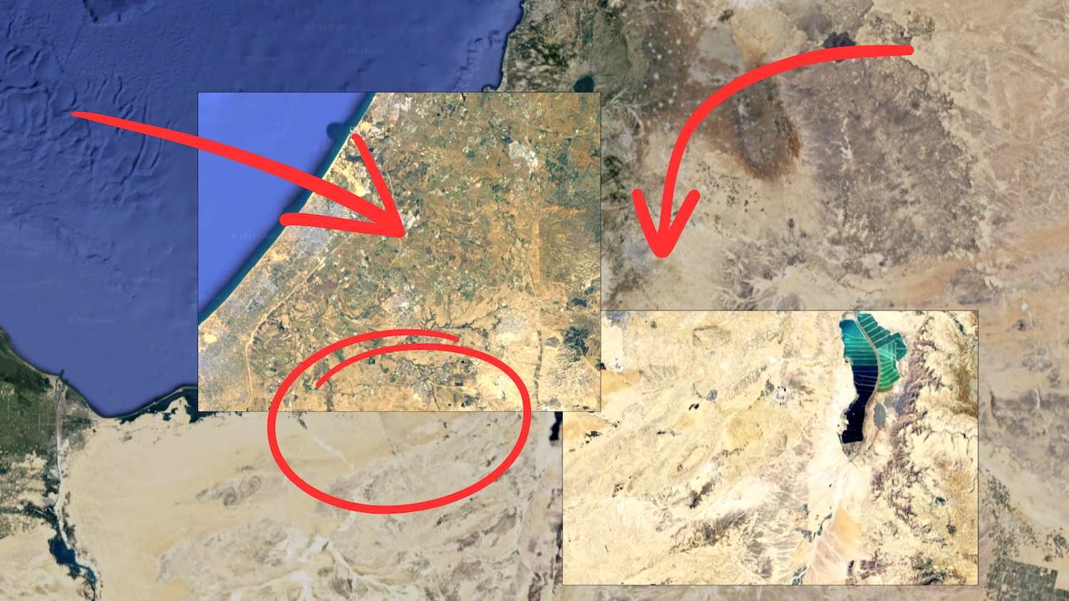 A map with two arrows and a circle drawn on it.