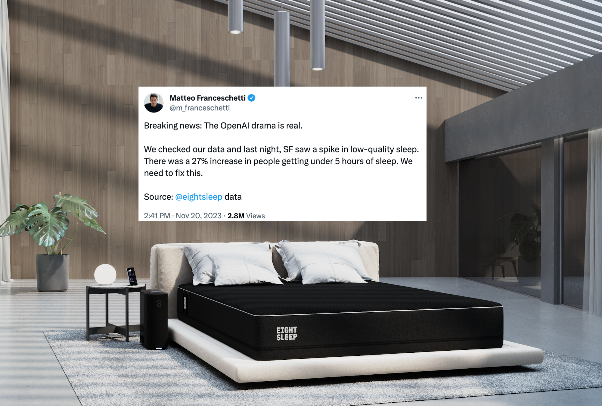 CEO Reminds Everyone His Company Collects Customers' Sleep Data to Make Zeitgeisty Point About OpenAI Drama