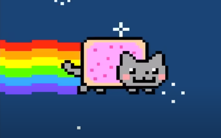 NyanCat, an illustration of a Pop-Tart cat with a rainbow trail.