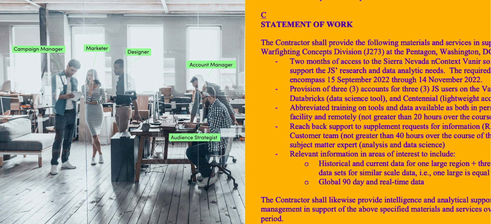 A screenshot of nContext's website and a screenshot of the Navy contract.