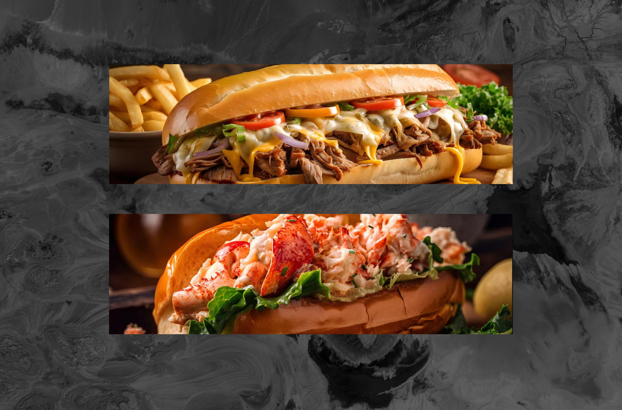An image of an AI-generated cheesesteak and lobster roll.