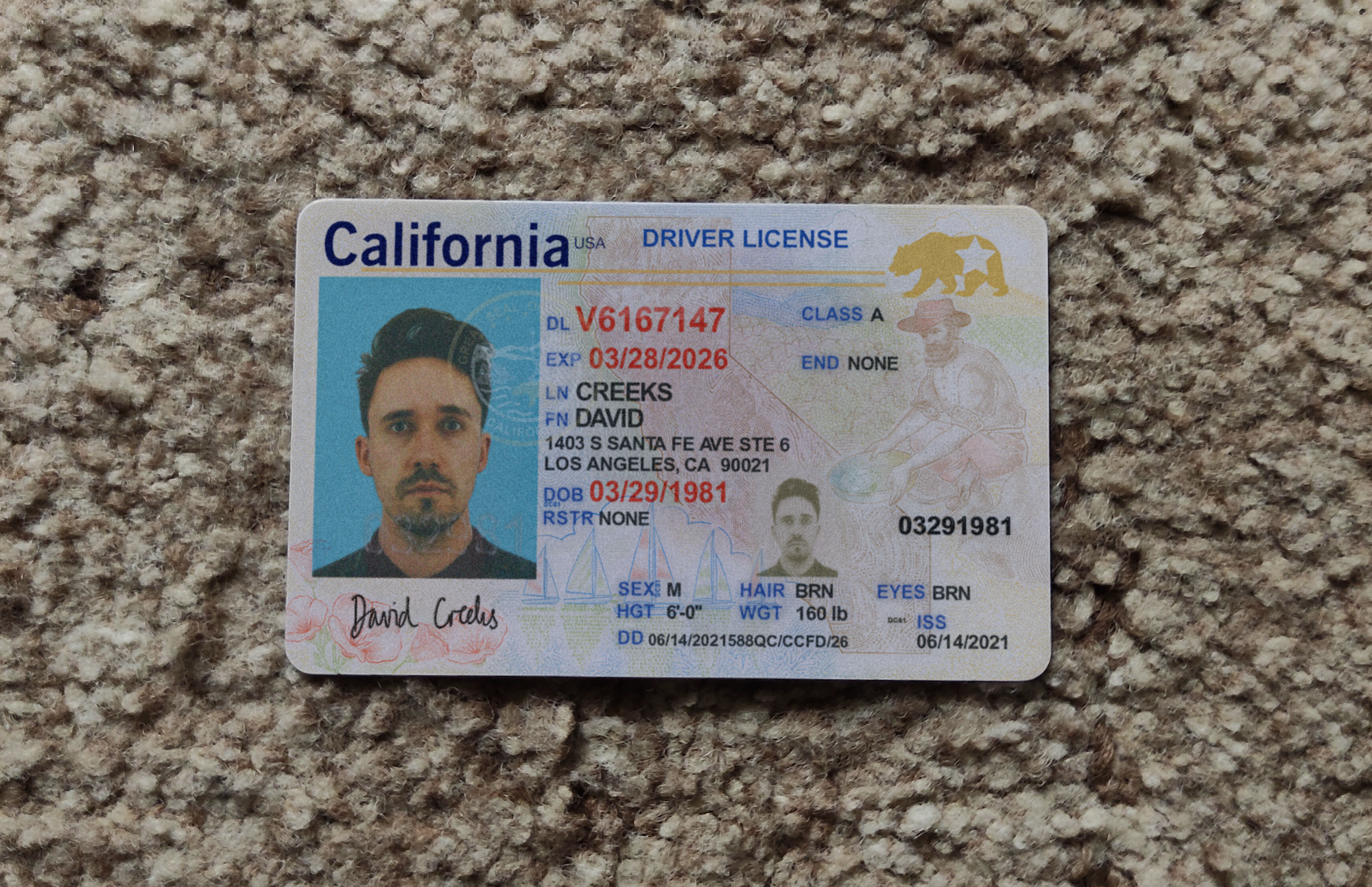 A photo of my generated fake ID.