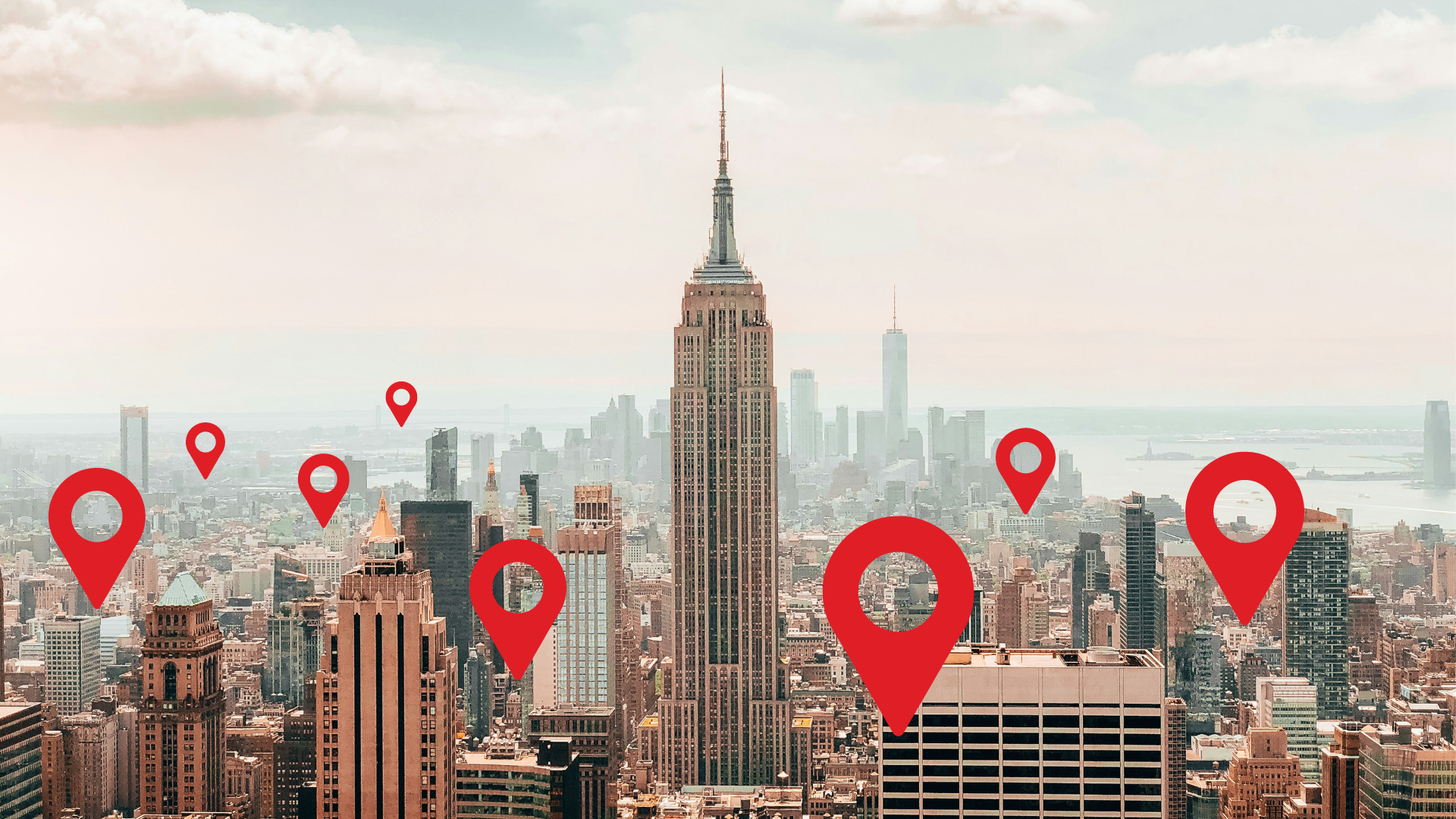 New York City with location data arrows.