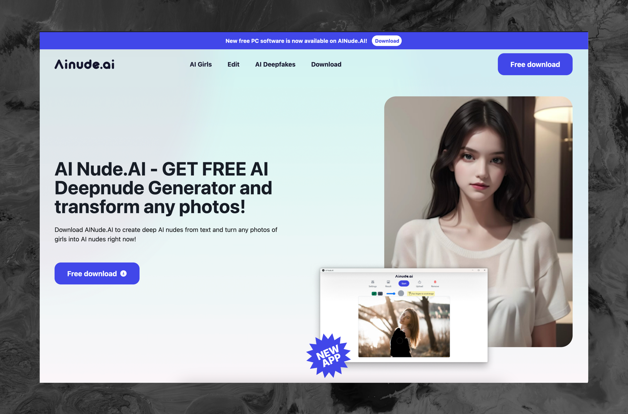 A screenshot of AInude.ai's homepage.