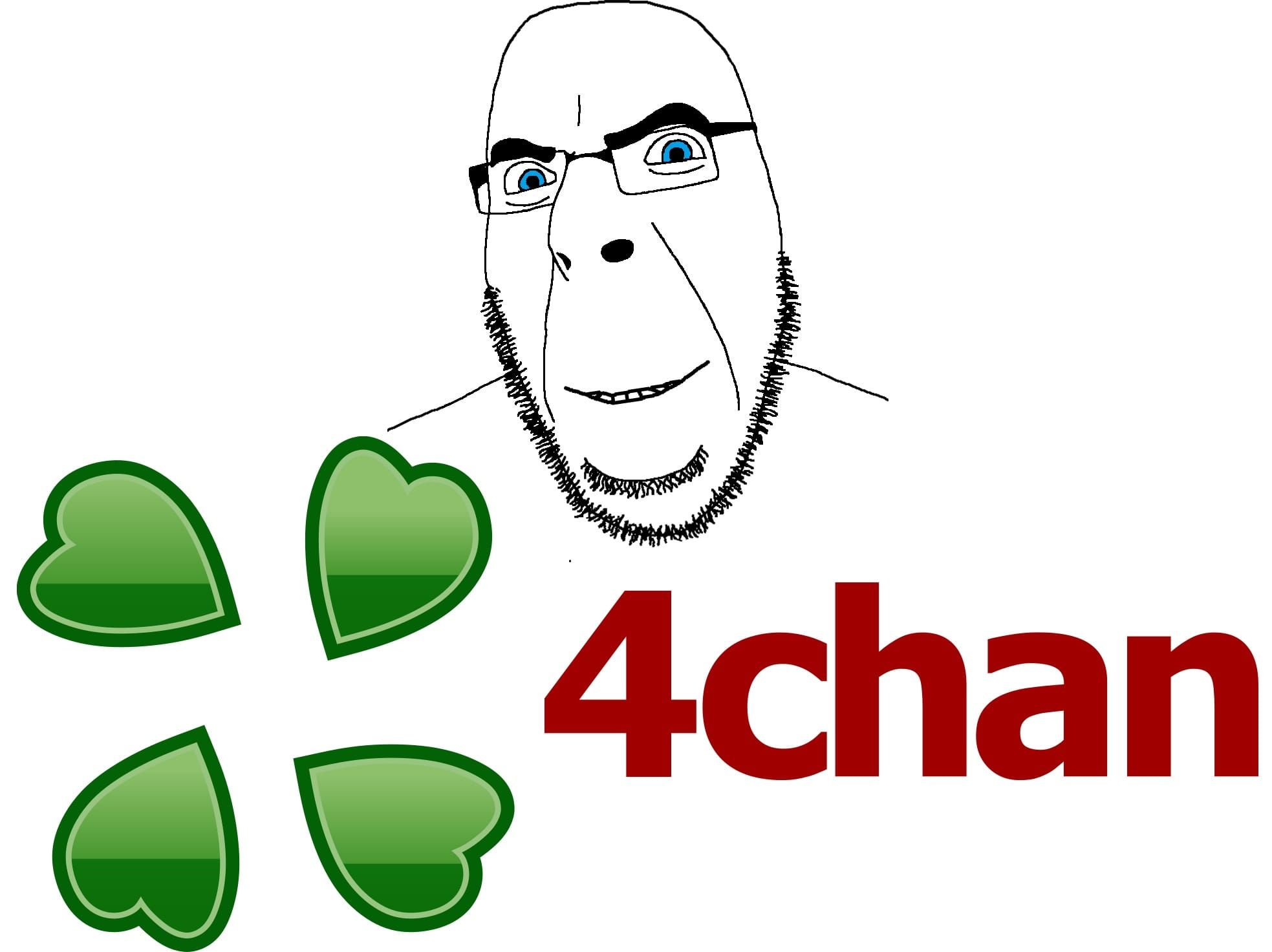 A triumphant Soyjak stands athwart the 4chan logo.