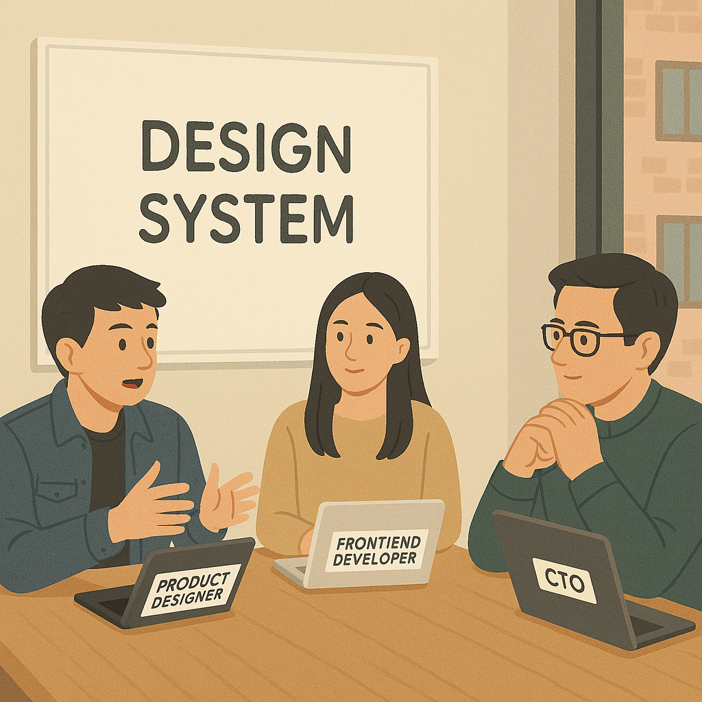 프로덕트 디자이너, 프론트엔드 개발자, CTO가 참석한 디자인 시스템 회의