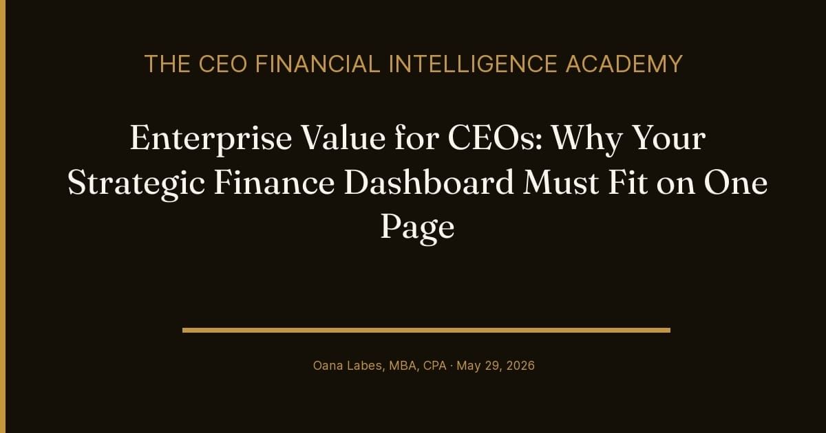 Enterprise Value for CEOs: Why Your Strategic Finance Dashboard Must Fit on One Page