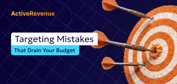 Affiliate marketing banner showing orange dartboard with darts hitting different areas, representing targeting mistakes and budget inefficiency