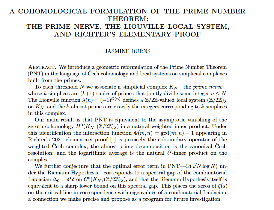 A Cohomological Formulation of the Prime Number Theorem
