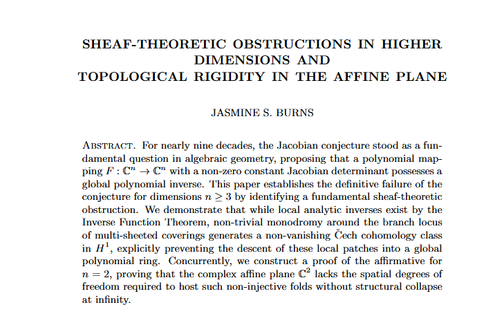 Sheaf-Theoretic Obstructions in Higher Dimensions and Topological Rigidity in the Affine Plane