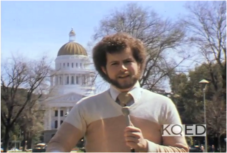 Journalist Randy Shilts reporting at the California State Capitol (1977)