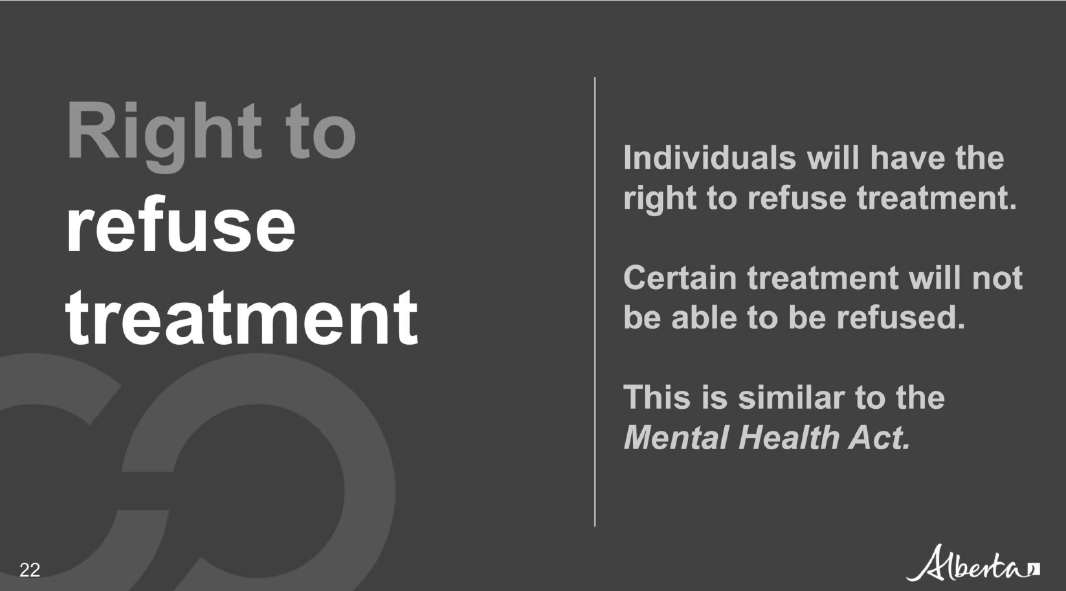 Right to refuse treatment: "individuals will have the right to refuse treatment" immediately before saying "certain treatments will not be able to be refused."