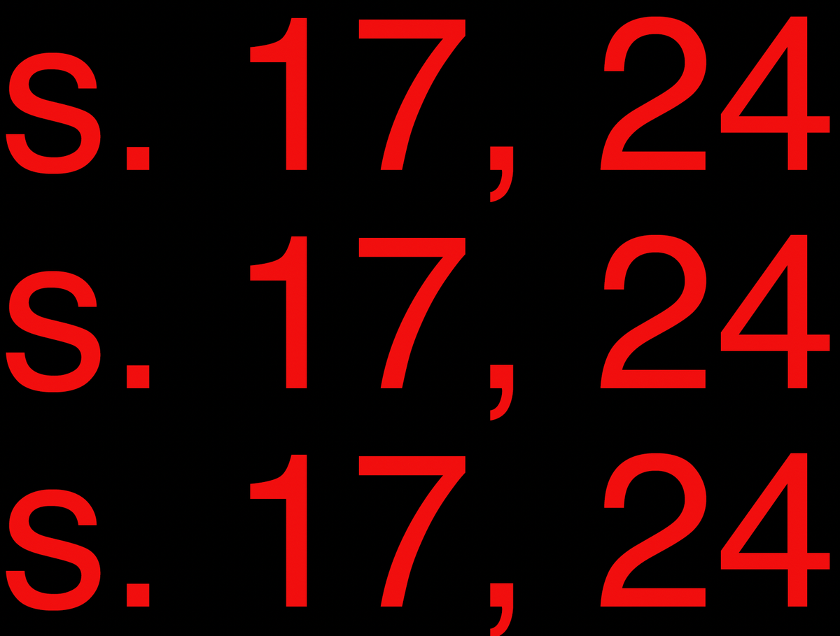 Black box with large red lettering that says "s. 17, 24" repeated twice. 