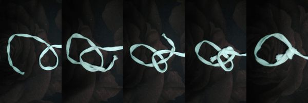 Visual instructions on how to tie a bow line knot, which is frequently used to secure ships to a dock.