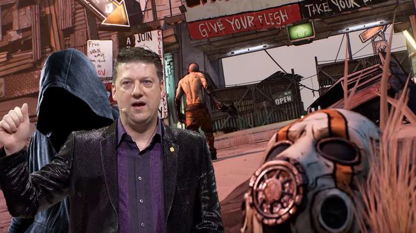 Gearbox Bravely Announces Borderlands 3 Despite Broken Kneecaps And Pressure From Hooded Figure With Gun-Shaped Outline In Their Coat Pocket