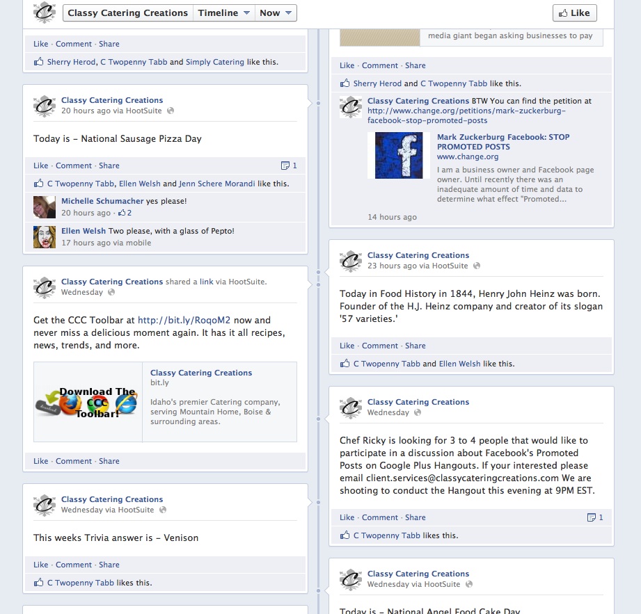 Snapshot of Classy Catering Creations Facebook Page