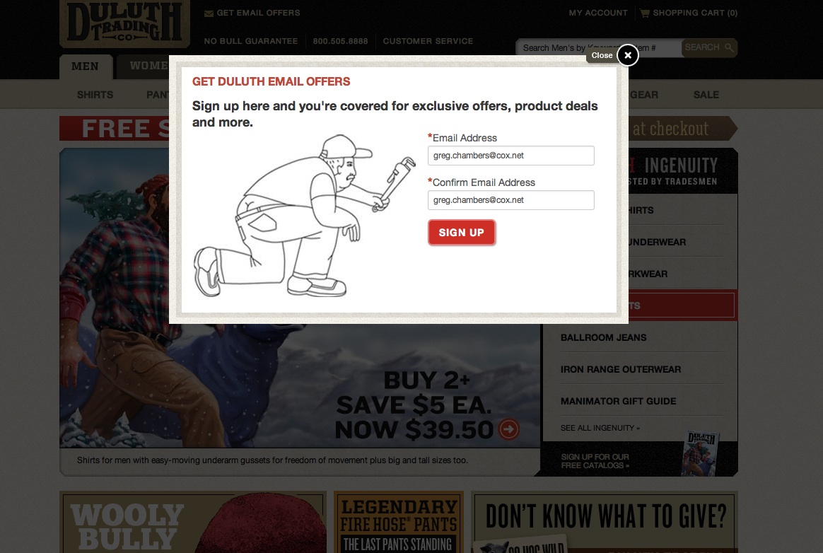 Lightbox Email Collection Duluth Trading Company