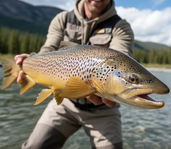 big fish made to look bigger holding it to camera - ai generated