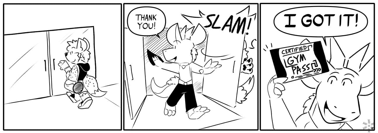 Sam: THANK YOU! (SLAM!) / Sam: I GOT IT! (CERTIFIED GYM PASS)