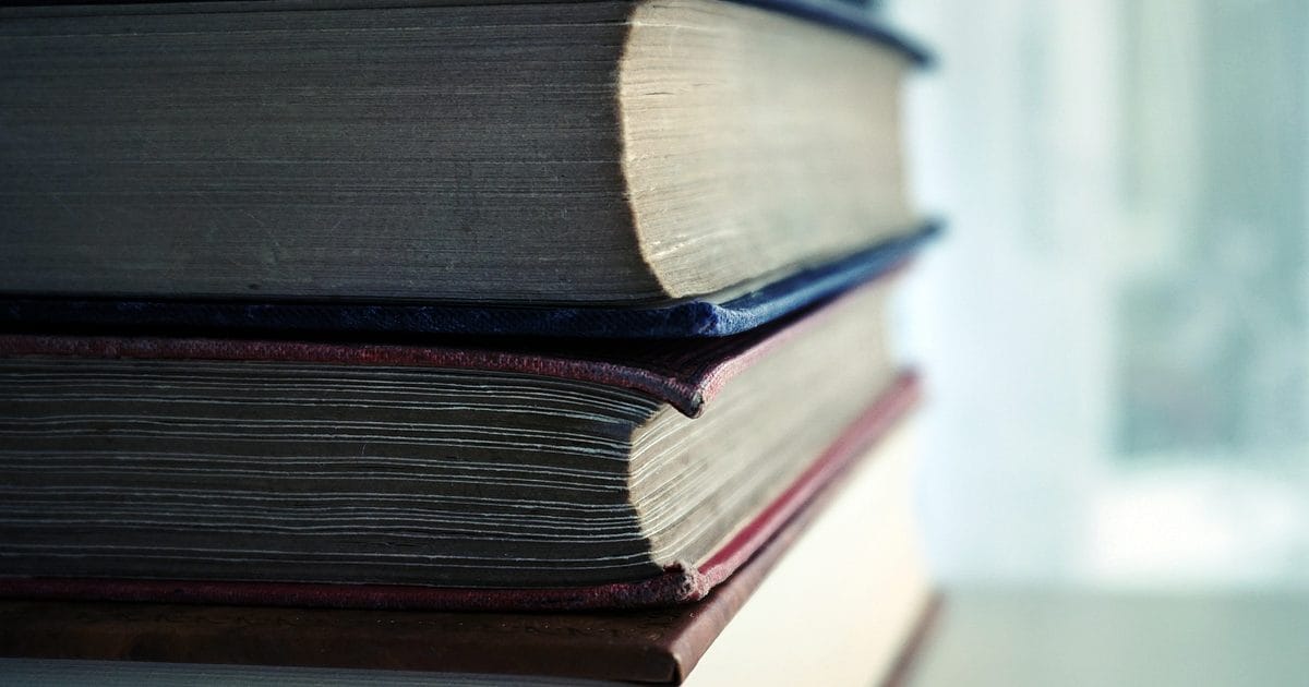 Stack of red and blue books