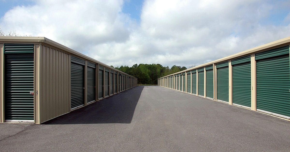 Row of self-storage unit doors
