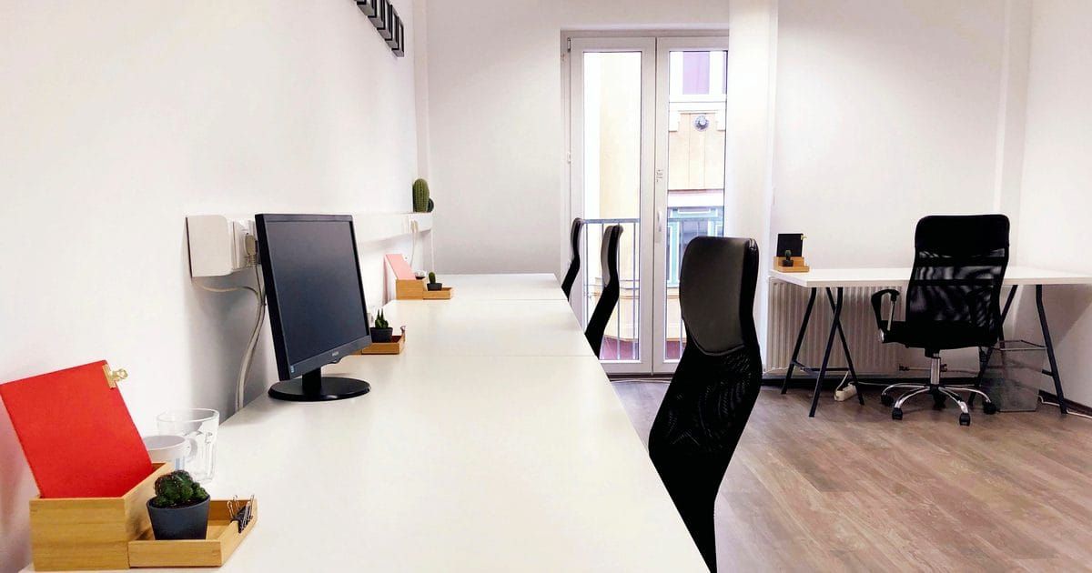 Bright coworking space with colorful chairs