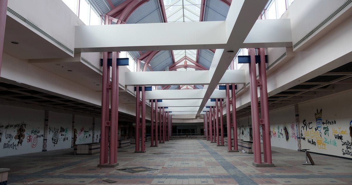 Empty, abandoned shopping mall interior