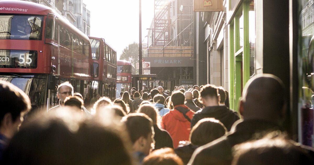 Crowd of people on a busy city street