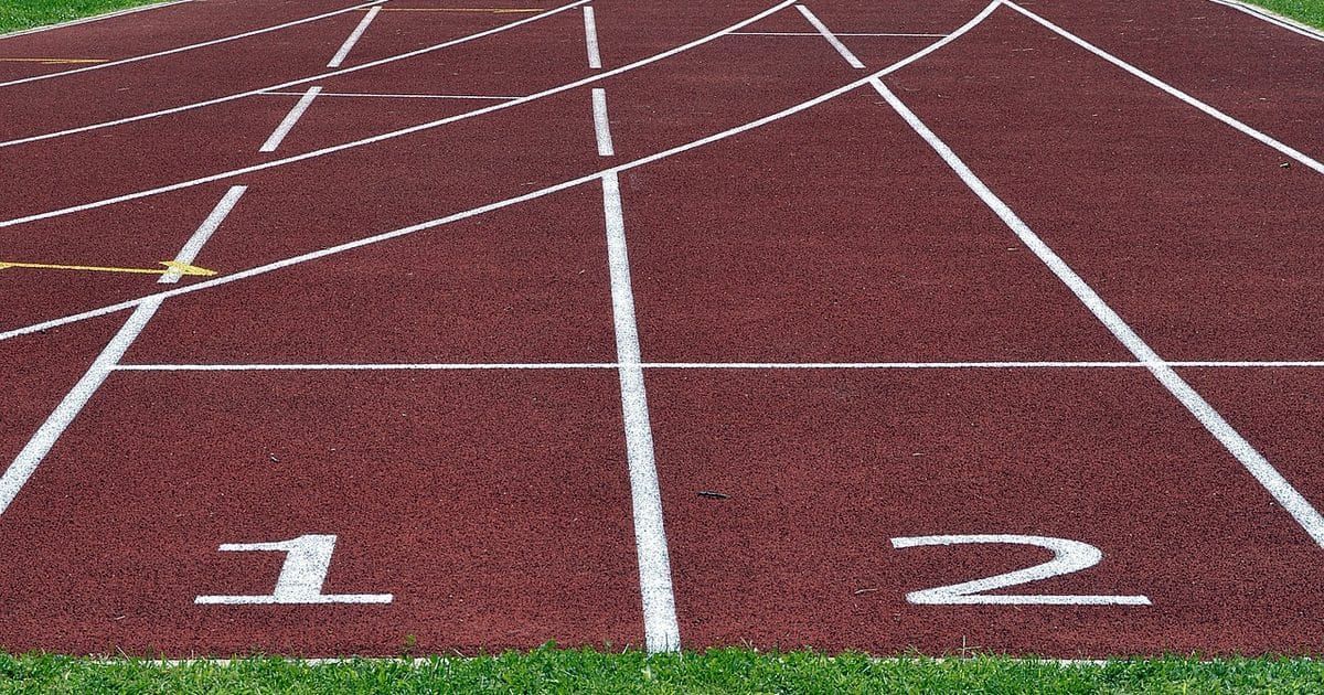 Numbered lanes on an athletics running track