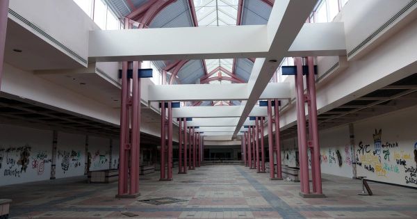 Empty, abandoned shopping mall interior