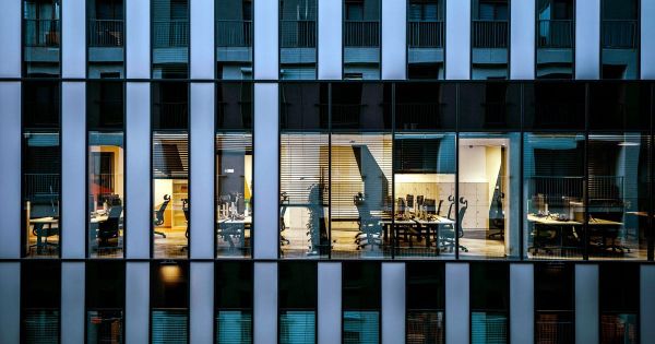 Glass office building facade