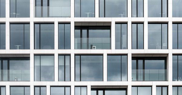 Modern building facade with repeating windows