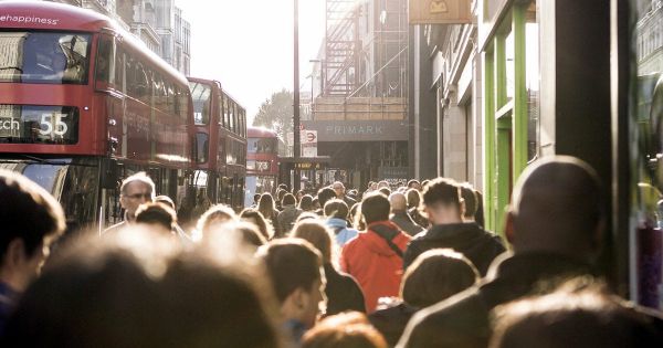 Crowd of people on a busy city street
