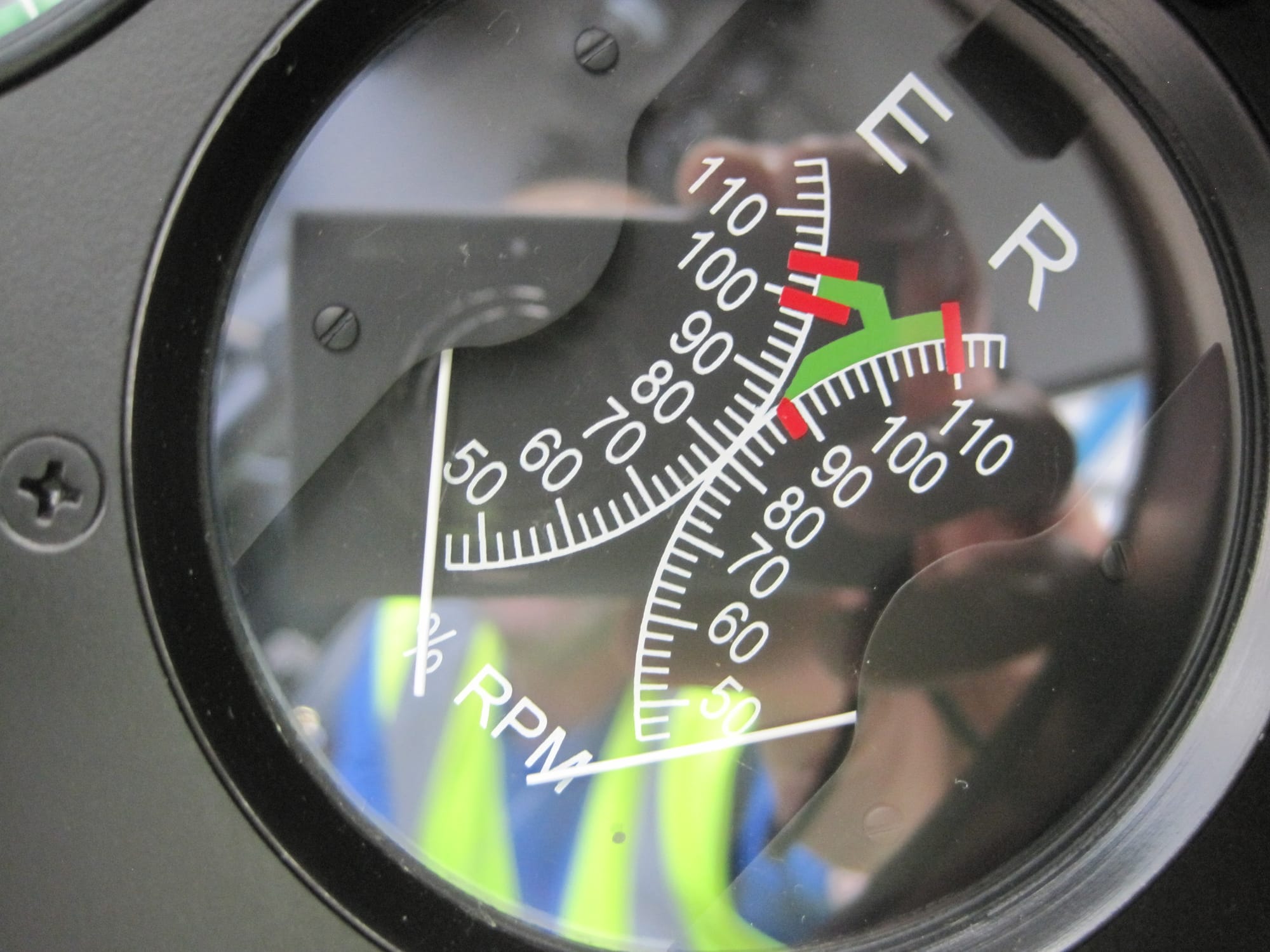 An RPM gauge of a Robinson R44 helicopter
