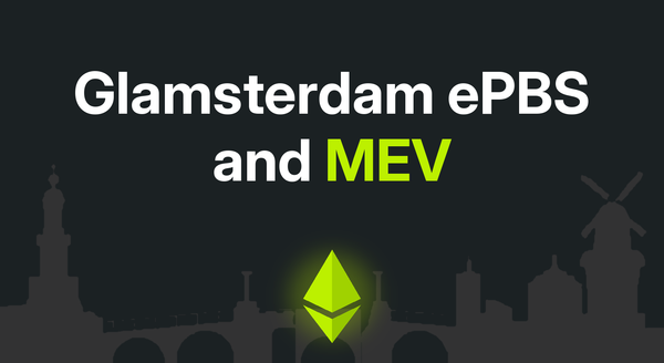 Banner: Glamsterdam ePBS and MEV, over the Amsterdam skyline with a glowing ETH diamond