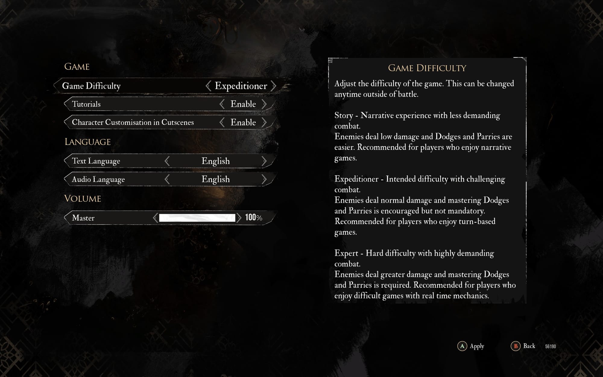Gameplay Settings Menu in Clair Obscur: Expedition 33
