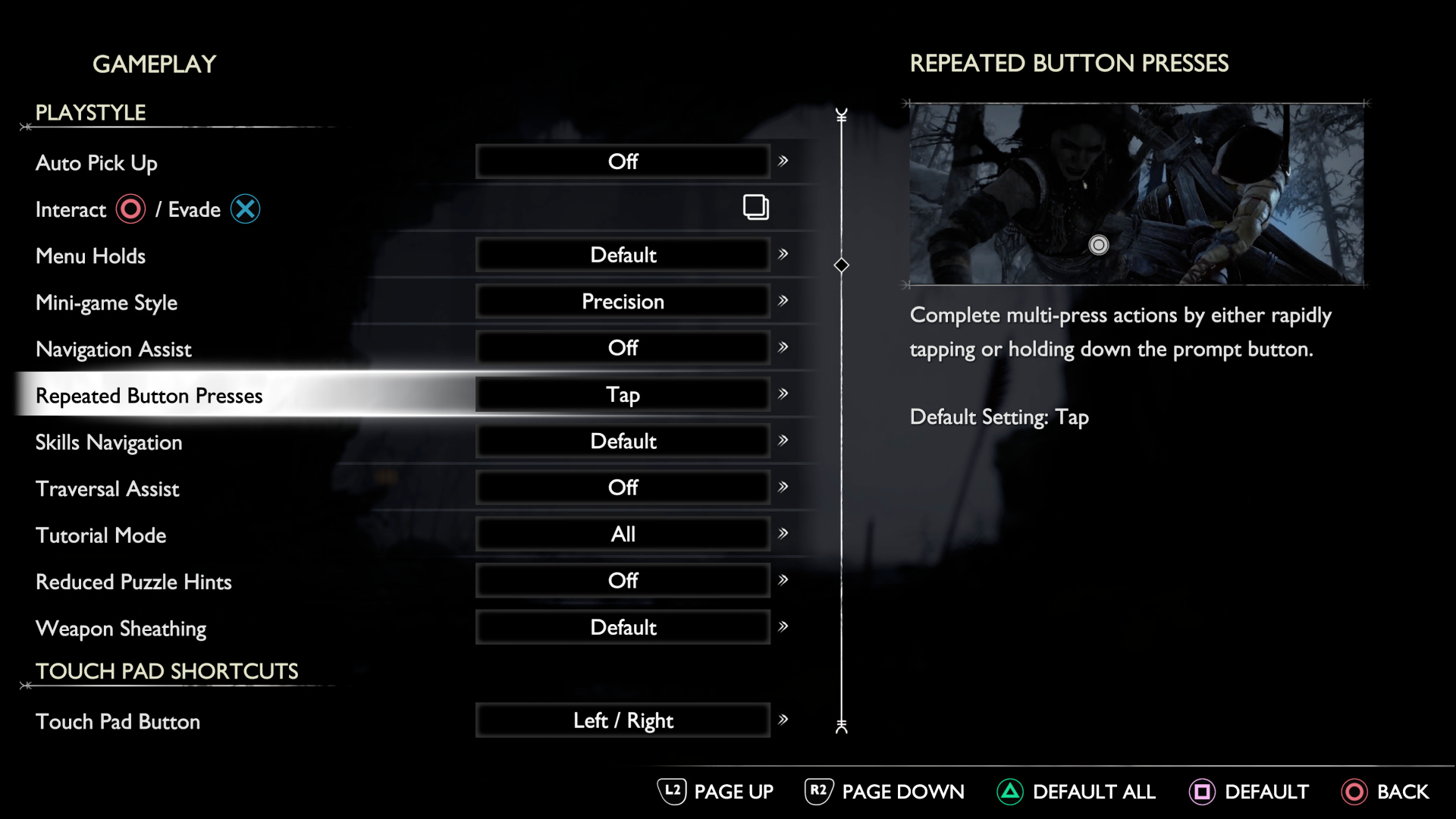 Options to reduce repeated button presses, and to enable traversal assistance.