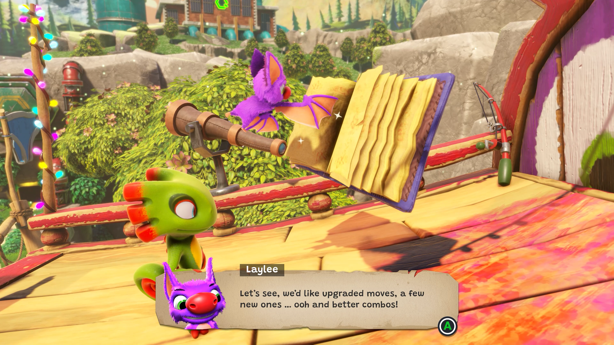 Laylee looking at a book saying they'd like to upgrade their moves for better combos.
