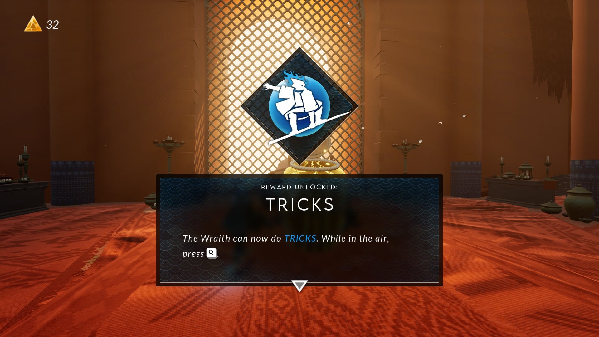 Reward unlocked menu showing the Wraith learned mid-air tricks.