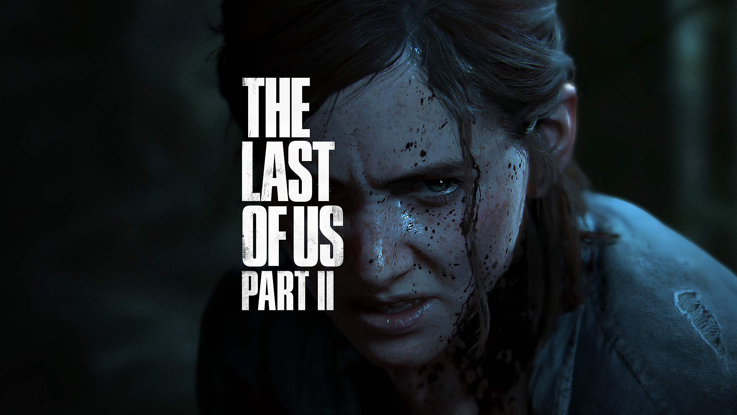 Ellie glares at the viewer. The Last of Us Part II game logo appears over half of her face.