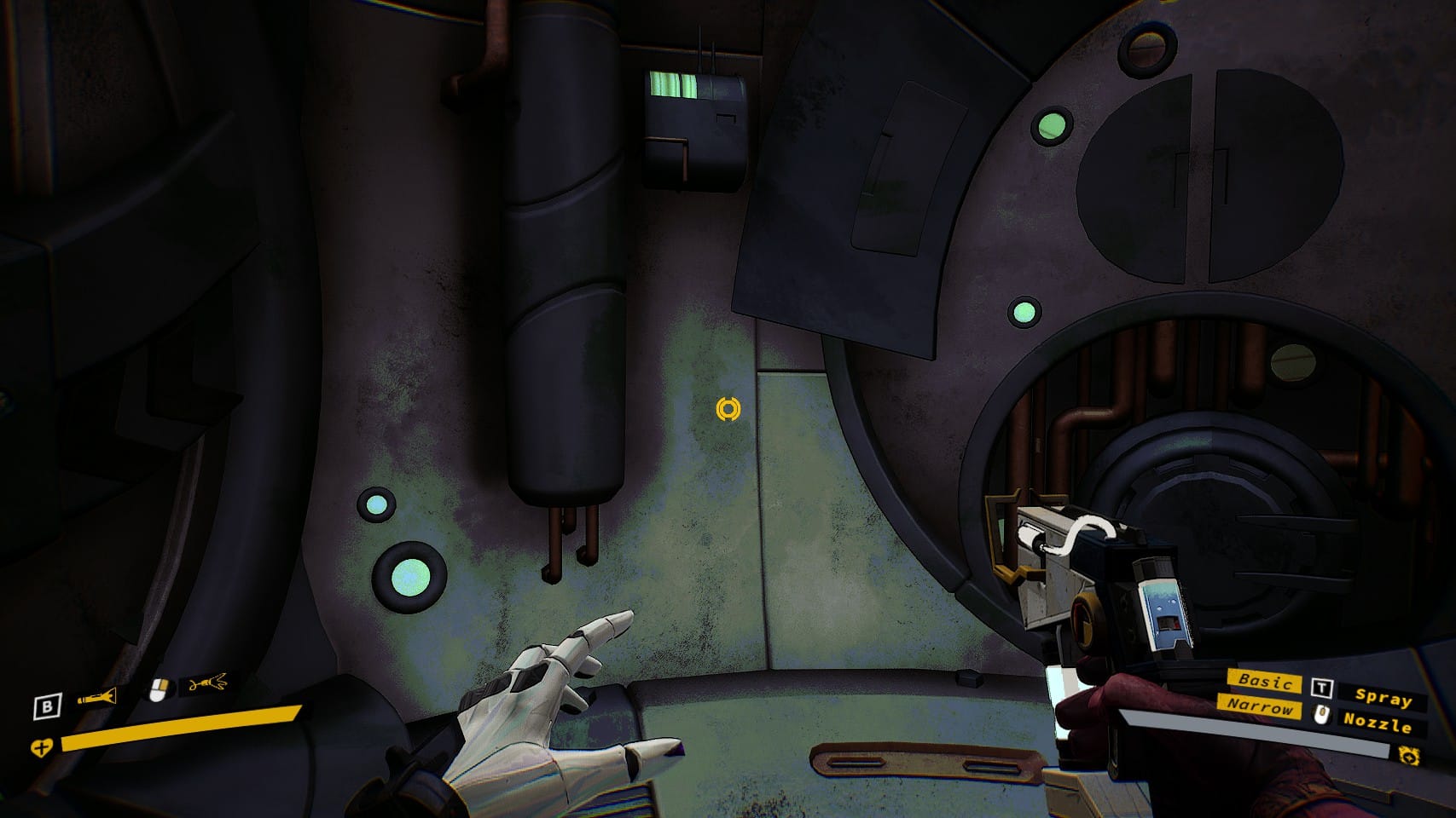 Gameplay with a persistent yellow dot in the center of the screen.