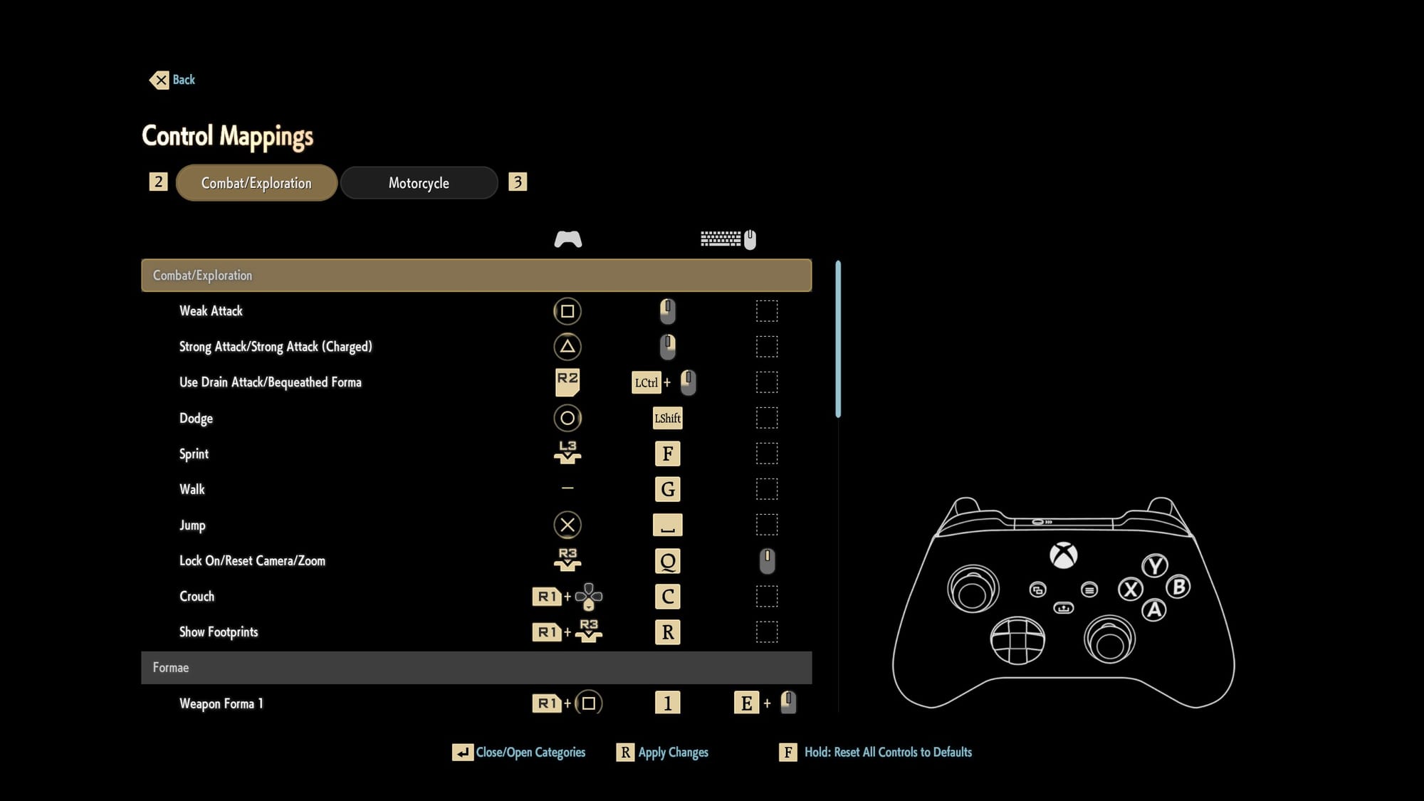 The Controller Mappings menu allows you to remap all buttons for either the controller or keyboard/mouse.
