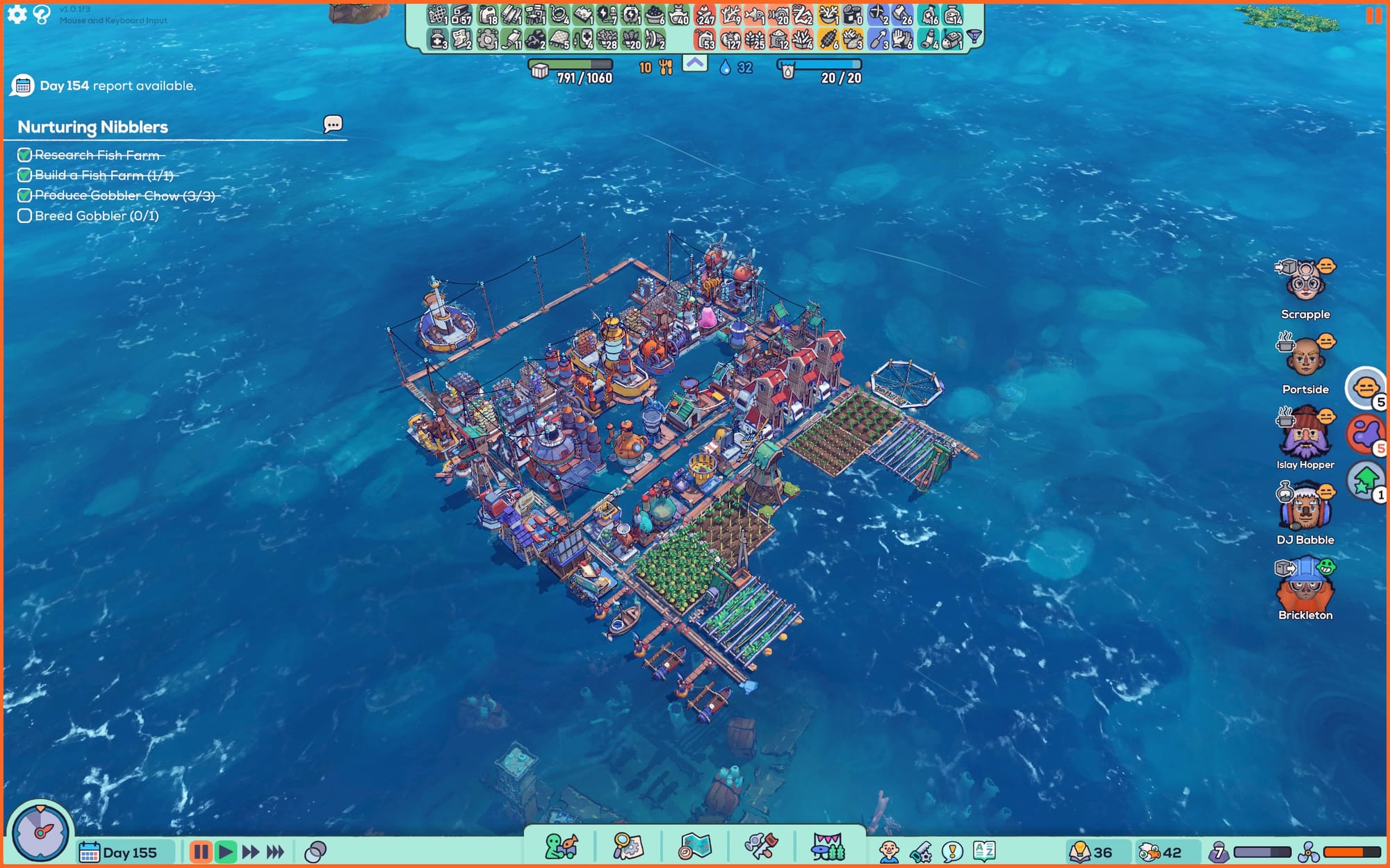 The game’s pause menu features a red outline around the screen. In the center, a floating civilization is visible, complete with several power poles and working Drifters.