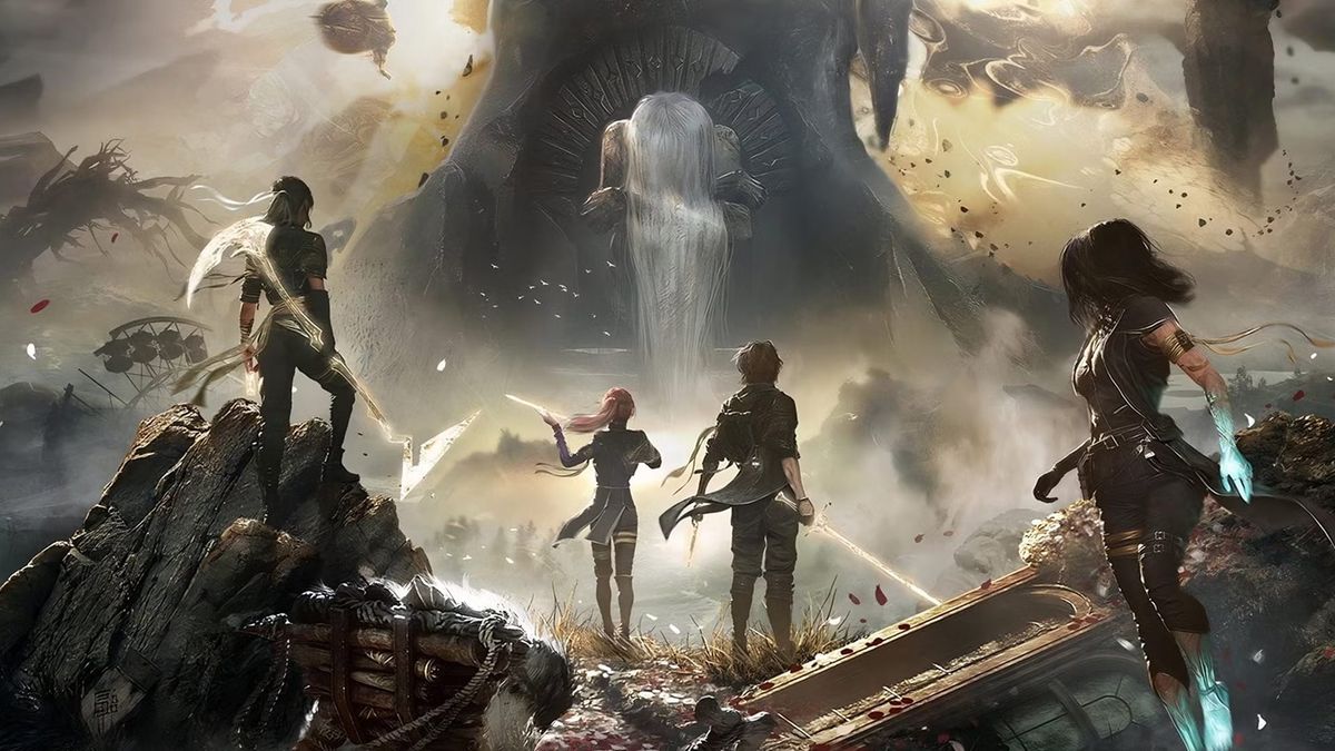 Article featured image for Clair Obscur: Expedition 33, showing protagonists and antagonist in fantastical landscape