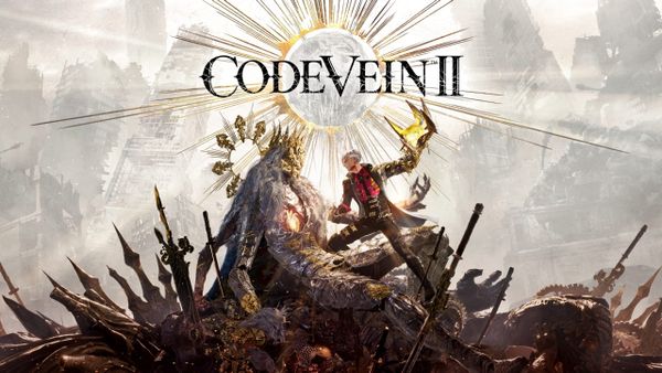 The player character, wielding a large golden hand, is about to attack a boss with a golden face, gray hair, and a halo, who reclines on a field of swords.